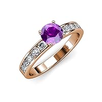 Amethyst & Natural Diamond (SI2-I1, G-H) Engagement Ring 1.87 ctw 14K Rose Gold