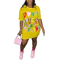 Womens Sexy Short Sleeve O Neck Letters Printed Bodycon Party Clubwear Dress