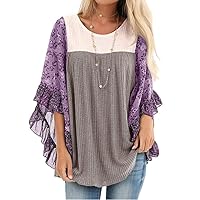 CASURESS Womens Floral Printed 3 4 Sleeve Shirt Batwing Loose Tops Blouses Pullover