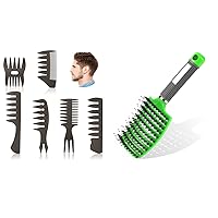 Mens Styling Comb, 6Pcs Wide Tooth Hair Comb Styling Set, Professional Shaping & Wet Pick Pompadour Comb, Anti-Static Hairdressing Comb Curl Wet Comb for Men Ladies Hair Hairstyle