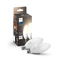 Smart 40W B39 Candle-Shaped LED Bulb - Soft Warm White Light - 2 Pack - 450LM - E12 - Indoor - Control with Hue App - Works with Alexa, Google Assistant and Apple Homekit