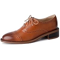 Women's Perforated Classic Lace-up Oxfords Brogue Wingtip Round Toe Derby Saddle Leather Shoes for Women Girls Lady Wife