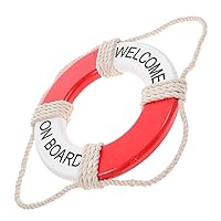 BESTOYARD Life Buoy Pendant Wood Signs Lifebuoy Shaped Wall Art Lifebuoy Wall Hanging Adornment Life Preserver Ring Welcome on Board Sculpture Nautical Board The Plane Red The Mediterranean