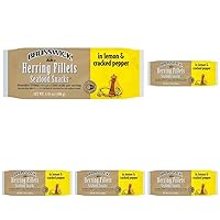 Brunswick Herring Fillets in Lemon & Cracked Pepper, 3.53 oz Can - 15g Protein per Serving - Gluten Free, Keto Friendly - Great for Pasta & Seafood Recipes (Pack of 5)