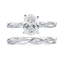 10K 14K 18K Gold 1-4CT Round/Princess/Oval Cut Moissanite Engagement Ring Set for Women D Color VVS1 Moissanite Twisted Wedding Ring Bridal Ring Set for Her