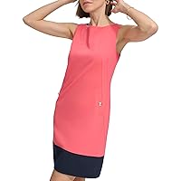 Tommy Hilfiger Women's Colorblock Scuba Crepe Shift Body Dress, Paradise Pink/Sky Captain
