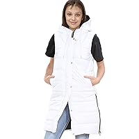A2Z Kids Girls Oversized Black Hooded Quilted Gilet Padded Long Line Vest Jacket Long Sleeveless Coat Urban Winter Wear