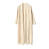Women's Long Knitted Cardigan Long Sleeve Open Front Tassels with Pocket Knit Sweater Elegant Long Coat Jacket for