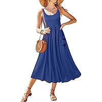 Newshows Women's 2024 Summer Sundresses Casual Beach Vacation Outfits Long Flowy Sleeveless Tank Maxi Dress with Pockets