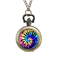 Tie Dye Pattern Pocket Watches for Men with Chain Digital Vintage Mechanical Pocket Watch