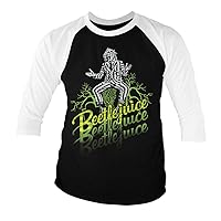 Beetlejuice Officially Licensed Baseball 3/4 Sleeve T-Shirt (Black-White)