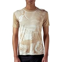 Men's Narcissus Silk Printed Crew Neck Tee Shirt