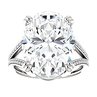 Siyaa Gems 10 CT Oval Cut Solitaire Moissanite Engagement Rings, VVS1 4 Prong Irene Knife-Edge Silver Wedding Ring, Woman Gift Promise Gift