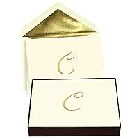 Designer Greetings Monogram Boxed Note Cards, Personalized Stationery Set (10 Count), Letter C