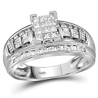 The Diamond Deal10kt White Gold Womens Princess Diamond Cluster Bridal Wedding Engagement Ring 1/2 Cttw