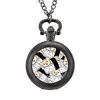 Lovely Chihuahua Sushi Classic Quartz Pocket Watch with Chain Arabic Numerals Scale Watch