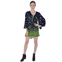 CowCow Womens Boho Button Up Dress Marijuana Cannabis Leaf Marihuana Rasta Dashiki V-Neck Flare Sleeve Mini Dress