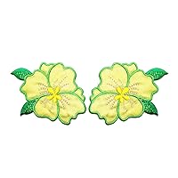 Nipitshop Patches Green Jasmine Flowers Floral Patch Embroidery Applique Flower Patch Lace Fabric Motif Applique Sew On Patches for Craft Sewing Clothing