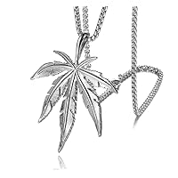 Men's Women Hip Hop Stainless Steel Weed Leaf Pot Marijuana Necklace Pendant 24 Inch Link Chain