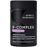Sports Research Vitamin B-Complex - Full Spectrum of B Vitamins - Plant-Based Vegan-Friendly Formula - 120 Veggie Softgels