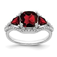 2 To 2.4mm 10k White Gold 3 Stone Garnet and Diamond Ring Size 7.00 Jewelry for Women