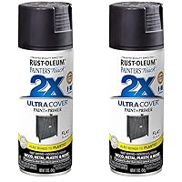Rust-Oleum 249127 Painter's Touch 2X Ultra Cover Spray Paint, 12 oz, Flat Black (Pack of 2)