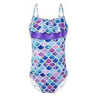CHICTRY Kids Girls Floral Printed Ruffles Cirss Cross Back One Piece Swimsuit Bathing Suit Beachwear Colorful Fish Scales 8