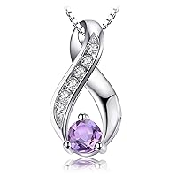JewelryPalace Infinity Round Genuine Violet Amethyst Pendant Necklace for Women, 14k White Yellow Rose Gold Plated 925 Sterling Silver Necklace for Her, Natural Gemstone Jewellery Sets 18 Inches Chain
