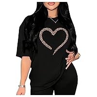 SOLY HUX Women's Graphic Tee Shirts Heart Print Oversized Tops Short Sleeve Crewneck T-Shirts