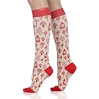 VIM&VIGR Merino Wool 15-20 mmHg Compression Socks (Cream & Red Woodland Gnomes M/L (2))