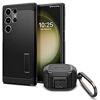 Spigen Tough Armor Designed for Galaxy S23 Ultra Case (2023) and Lock Fit Designed for Galaxy Buds2 Pro Case (2022) - Black