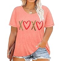 RITERA Plus Size Tops for Women 2X Round Neck Valentine's Print Holiday Tshirt Summer Short Sleeve Fashion Henley Shirt Oversized Blouse Loose Fit Lovely Tunic 2XL 18W 20W