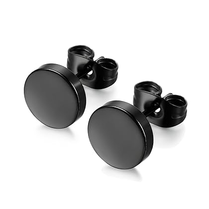 LIEBLICH Black Round Stud Earrings Set Stainless Steel Ear Studs for Men Women 6 Pairs 3mm-8mm … (Black)