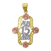 14k Gold Womens Tri color Dc 15 Anos Flower Quinceanera Height 31mm Pendant Necklace Charm Jewelry Gifts for Women