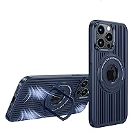 ZIFENGX- Magnetic Metal Invisible Kickstand Case for iPhone 15 Pro Max/15 Pro/15 Plus/15, Compatible with MagSafe Hollow Design Breathable Cooling Hollow Hole Cover (15 Plus,Blue)