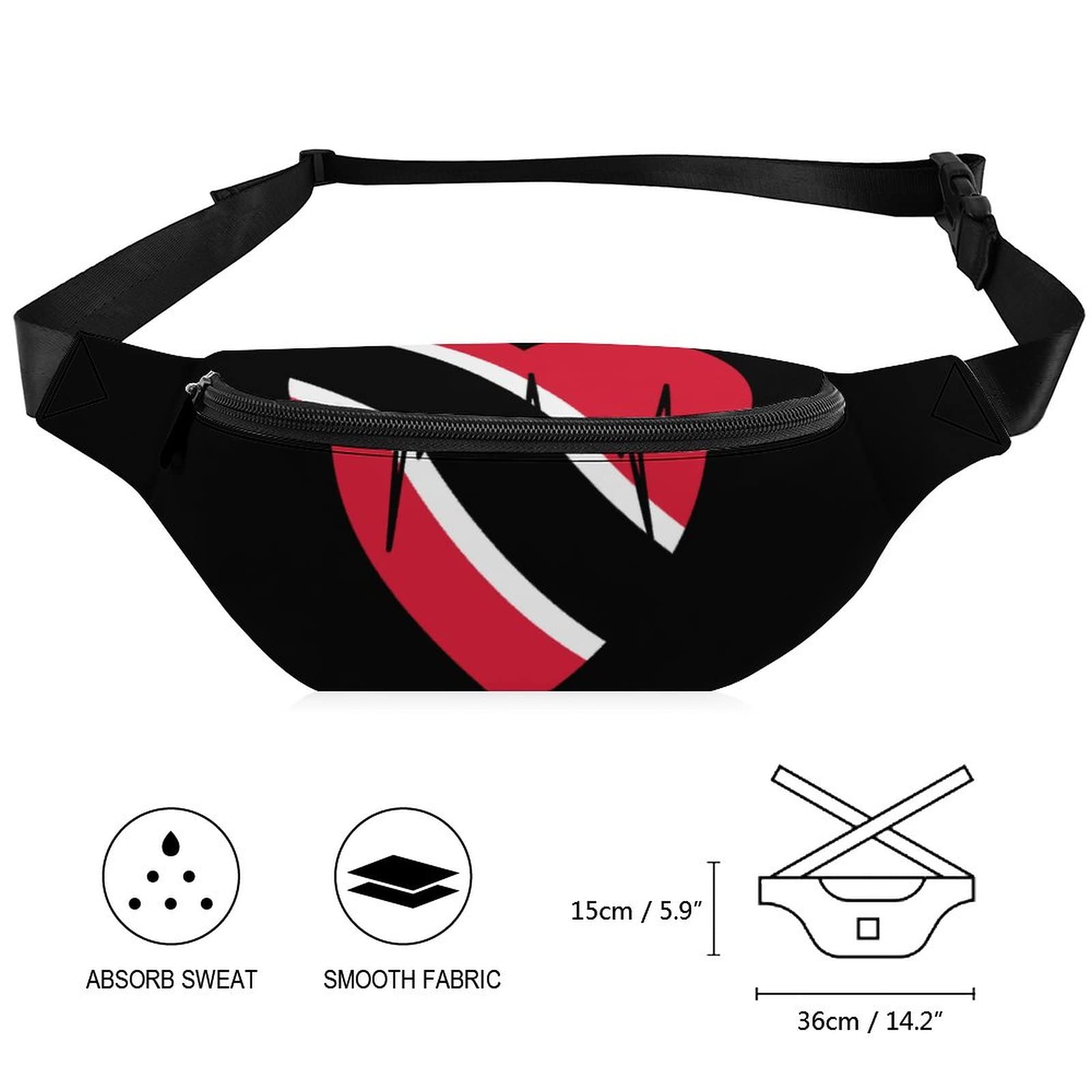 Love Trinidad and Tobago Heartbeat Fashionable Fanny Pack Prints Belt Bag Graphic Crossbody Waist Bags Packs for Men Women