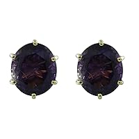 Amethyst Oval Shape Gemstone Jewelry 10K, 14K, 18K Yellow Gold Stud Earrings For Women/Girls