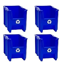 Commercial Industrial Heavy Duty Stackable Open-Front Recycling Bin Box Containers, 7 Gallon, 4 Pack, Blue