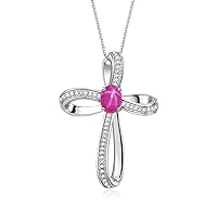 Sterling Silver Cross Necklace: Gemstone & Diamond Pendant, 18 Chain, 8X6MM Birthstone, Elegant Women's Jewelry