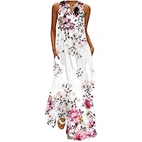 Women Sleeveless Dress Floral Loose Fit Dress for Women Vneck Beach Hawaiian Maxi Long Fall Summer Dress 2024