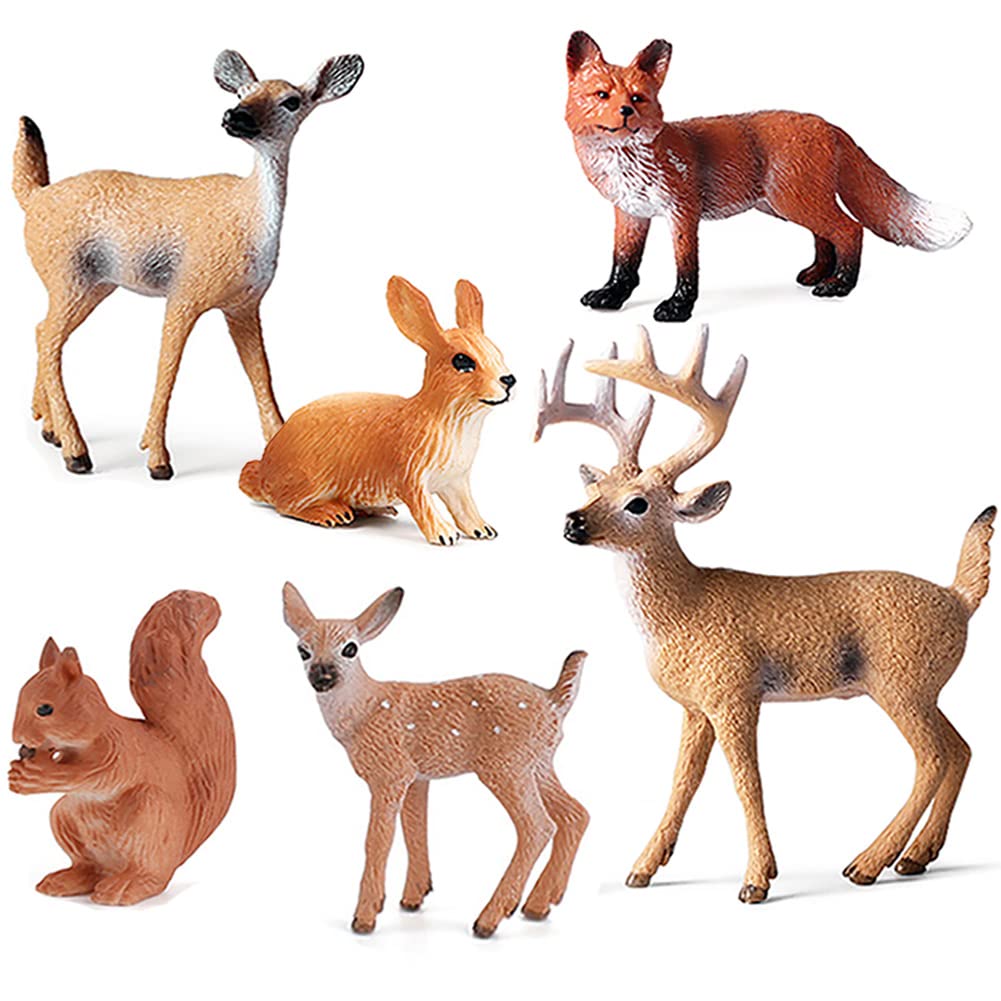 6 Pcs Simulated Forest Animal Models Figure Toy Playset, Woodland Creatures Figurines Miniature Toys Include Deer, Fox, Rabbit, Squirrel Treasures Science Educational Props