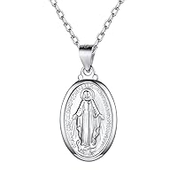 Suplight 925 Stelring Silver Virgin Mary Necklace Christian Jewelry Oval Medallion Medal Pendant Necklaces (with Gift Box)
