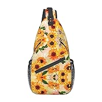 Sling Backpack,Travel Hiking Daypack Beautiful Sunflower Print Rope Crossbody Shoulder Bag