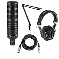 H&A H&A AC50 Cardioid Dynamic Studio Broadcast Microphone Bundle with Professional Studio Headphones, Broadcast Arm with Springs, 15-Foot XLR M to F Mic Cable