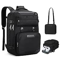 Maelstrom Travel Backpack for Women Men,25L Laptop Backpack Fits 17-Inch Laptop,Waterproof Carry On Backpack for Airplanes with Detachable Crossbody Bag&Shoe Compartment,Black, Medium
