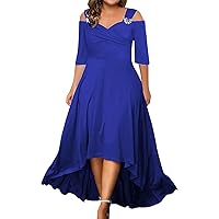 Y2K Dress, Wedding Guest Plus Size Dresses Elegant Party Trendy Short Sleeve Irregular Hem Formal Dress Pink Fashion for Women 2024 Casual Dresses Summer Blue Dresses Midi (5XL, Blue)
