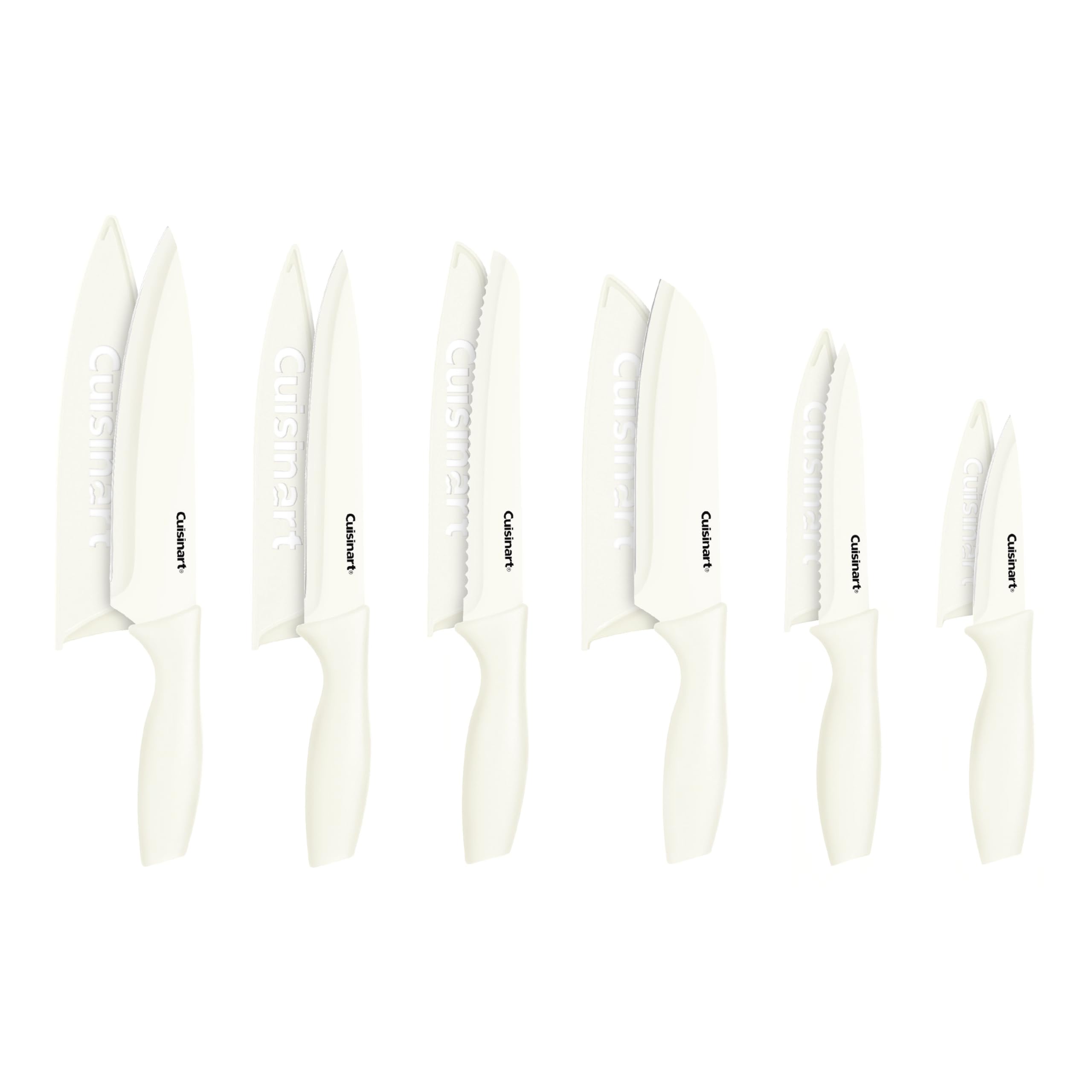 Cuisinart Knife Set, 12pc Cermaic Knife Set with 6 Blades & 6 Blade Guards, Lightweight, Stainless Steel, Durable & Dishwasher Safe (Cream), C55-12