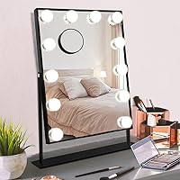 Hansong Black Vanity Mirror Makeup Mirror with Lights 12 Dimmable LED Bulbs Lighted Makeup Mirror Touch Screen Control 10X Magnification