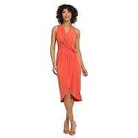 Maggy London Women's Sleek and Sophisticated Draped Bodice Wrap Look High Low Sheath Dress