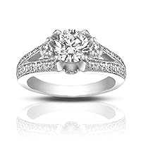 1.49 ct Vintage Style Round Cut Diamond Engagement Ring in 14 kt White Gold